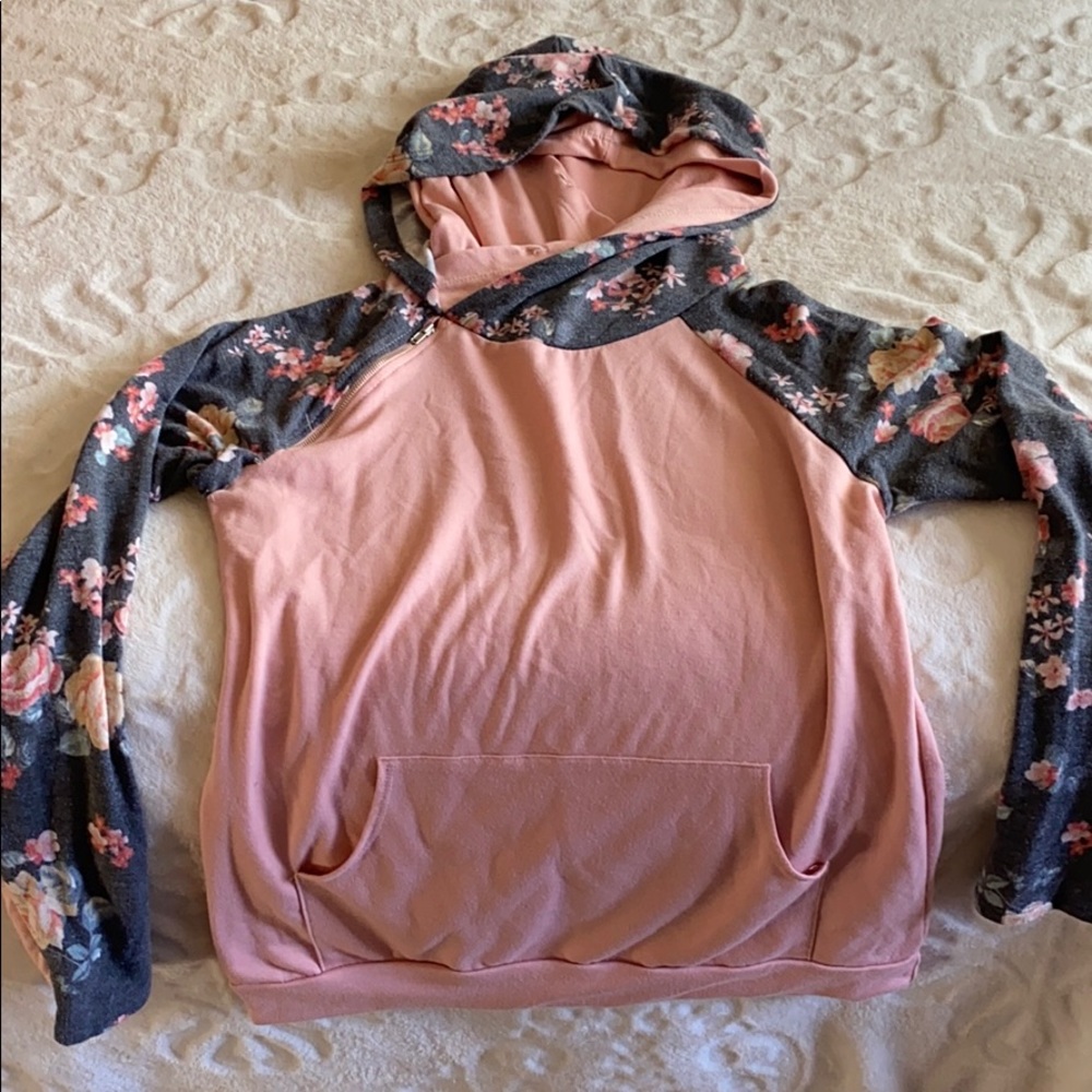 Floral and pink pull over.